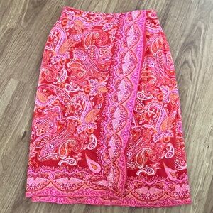 Coldwater Creek Bright Paisley Knit Faux Wrap Skirt, L
